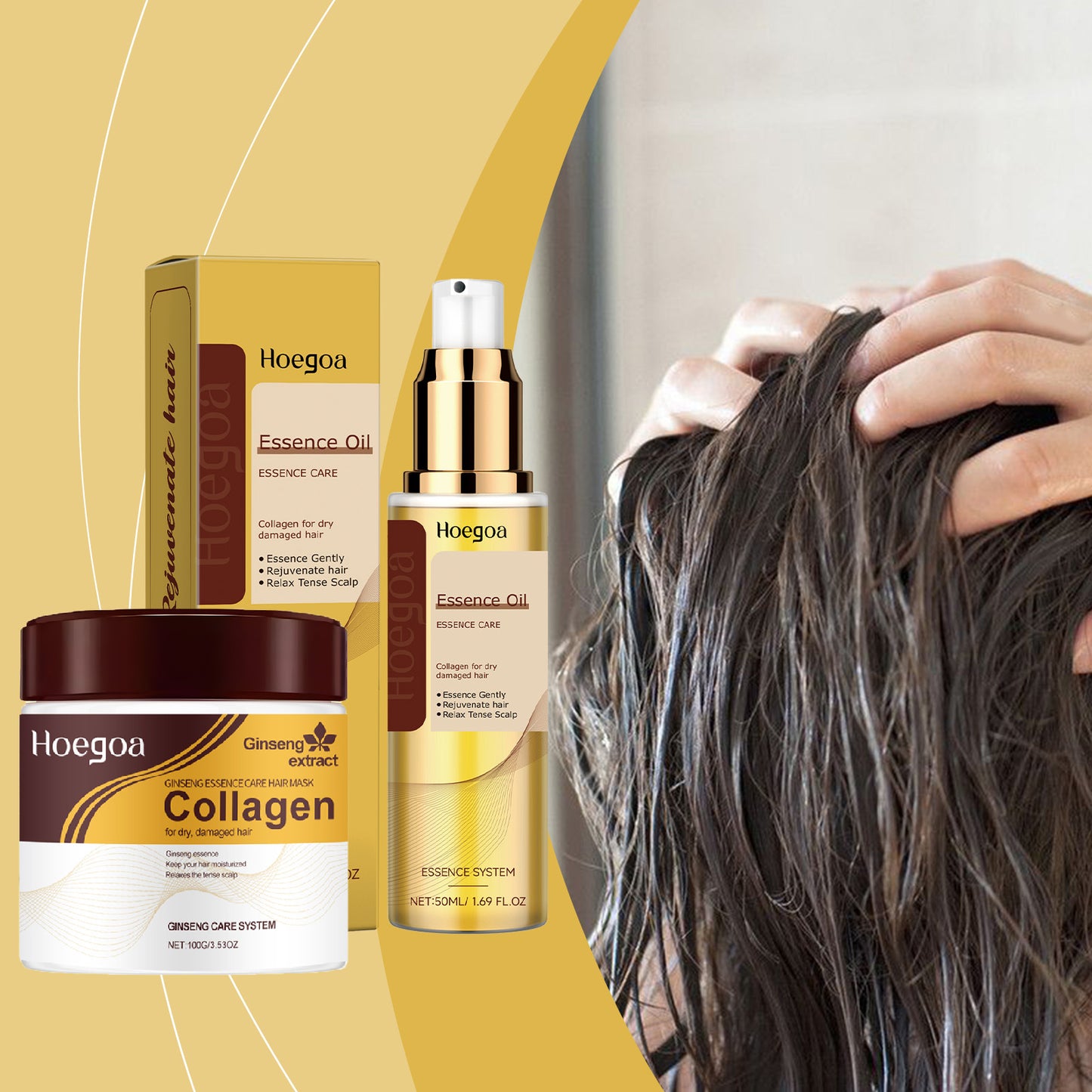 HOEGOA Plant Extract Hair Care Set (Hair Oil + Hair Mask) - Improves Hair Texture & Tames Frizz-A